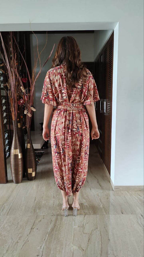 Maroon Tie Up Dress With Belt